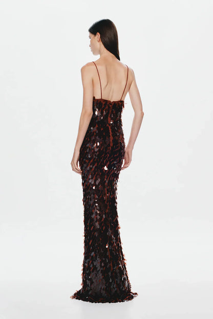 Brown Sequin Maxi Dress