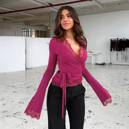 Rose Flame Lace Tie Top