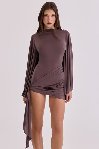 Mocha Dusk Draped Mini Dress
