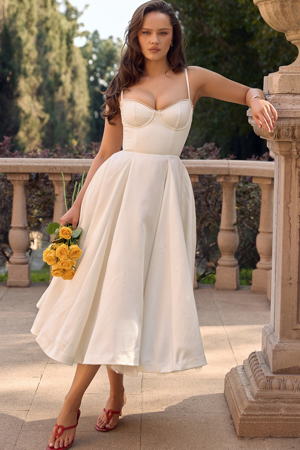 White Satin Corset Midi Dress