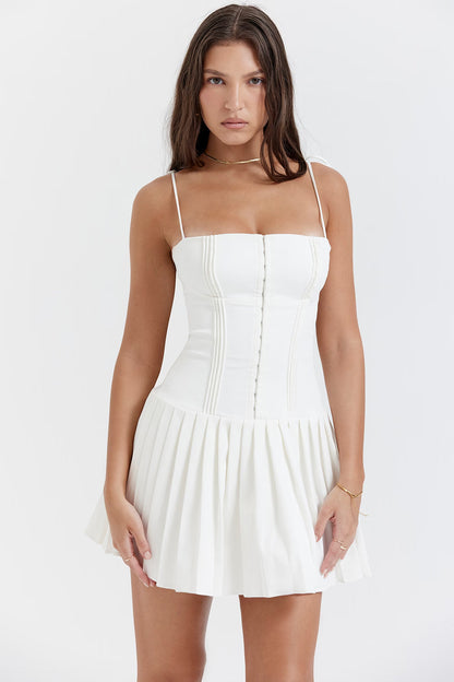 White Muse Pleated Mini Dress